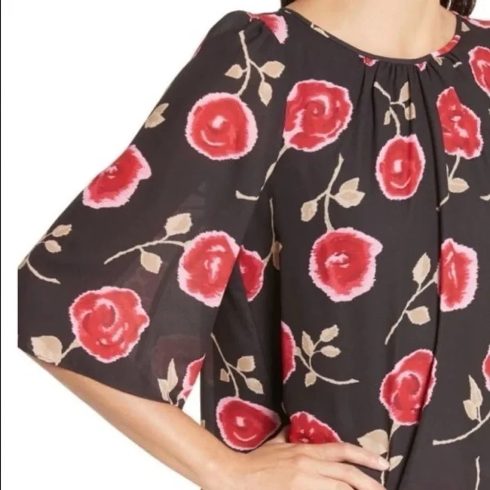 EUC Kate Spade NY Hazy Rose Floral Double Layer Ruffle Tier Top Blouse S​